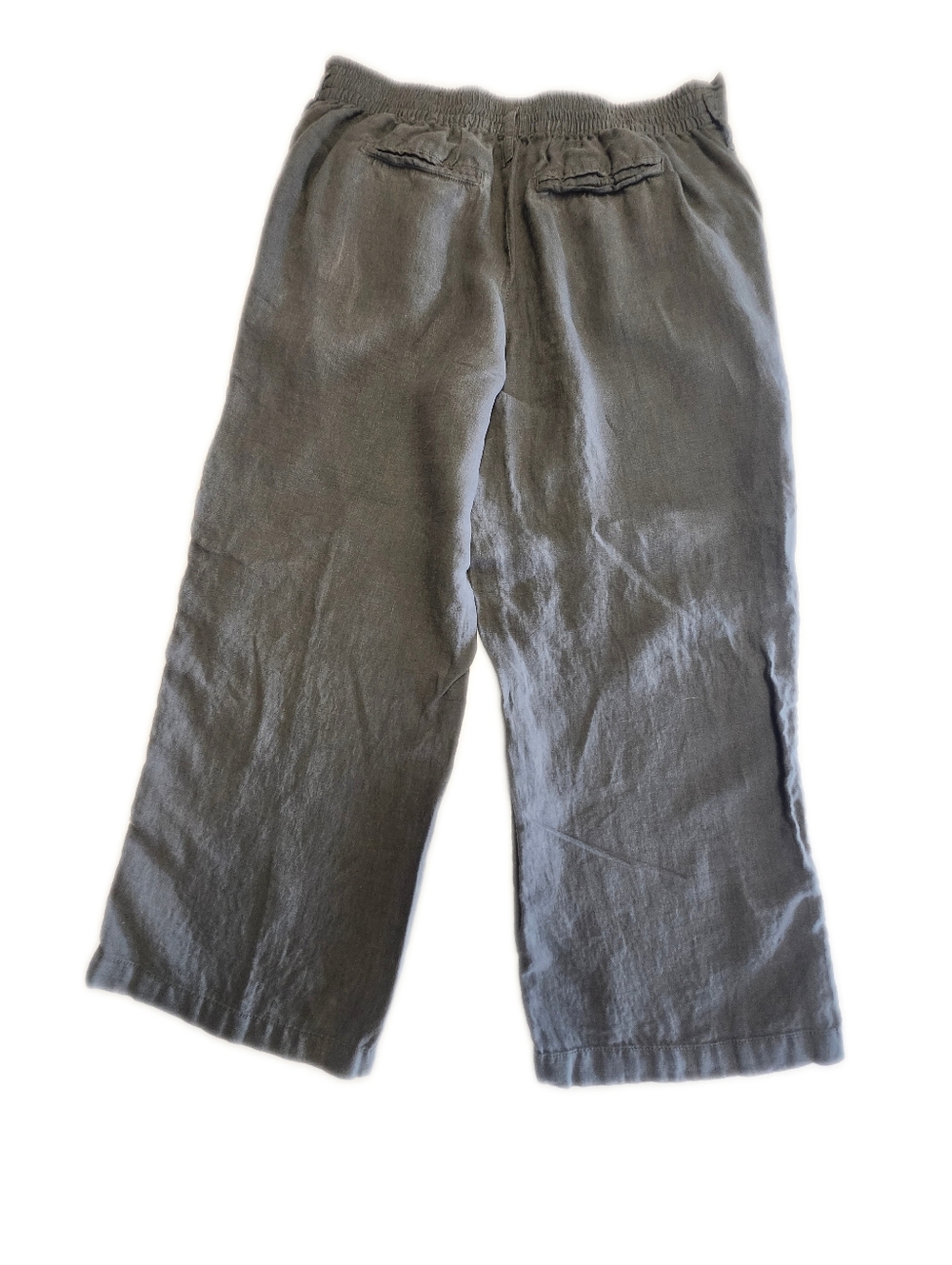 Nicole Miller 100% Linen Olive Green Cropped Wide Leg Pull-on Pants, M - Picture 4 of 6